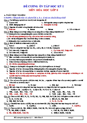 Đề cương ôn tập học kỳ I môn Hóa học khối 8